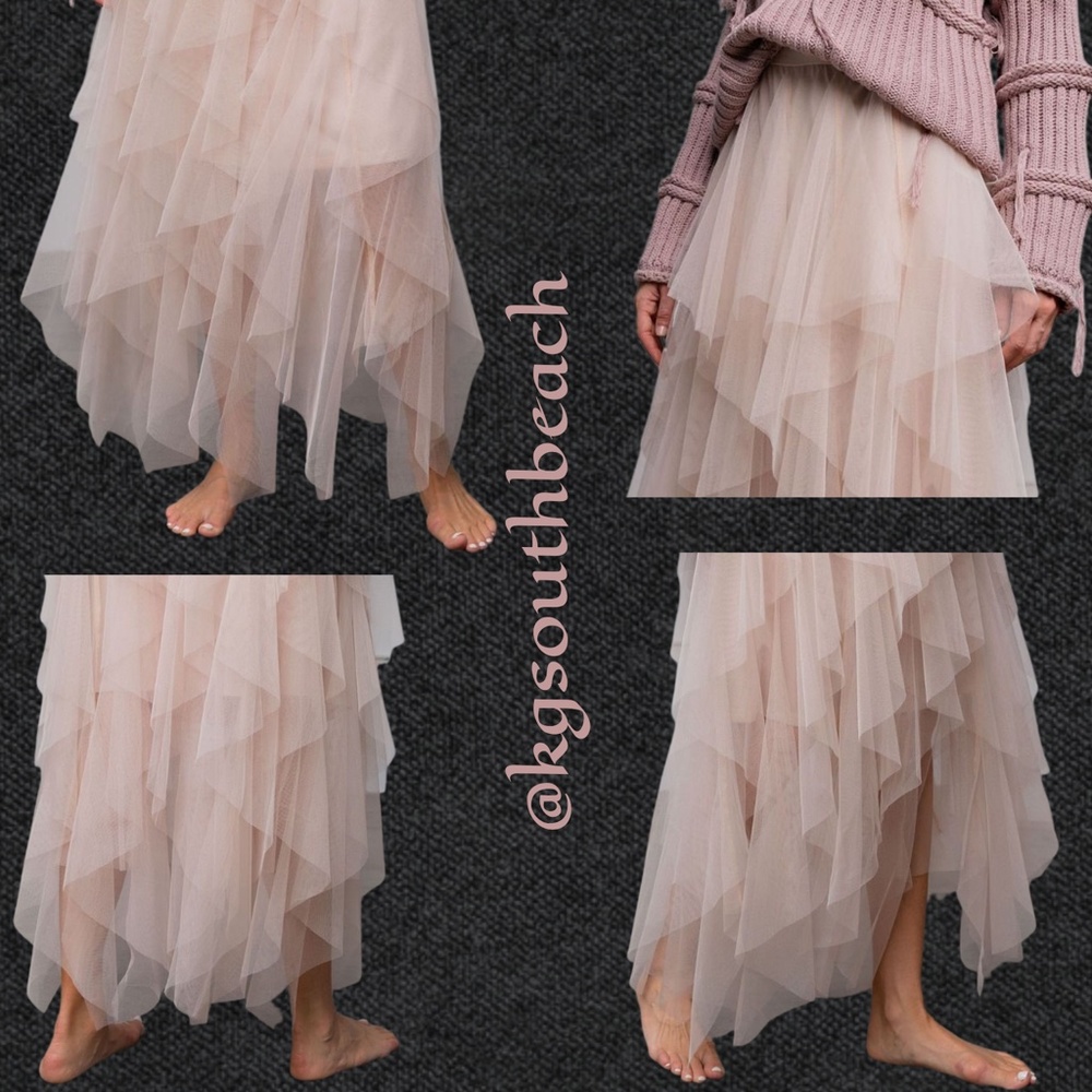 EASEL "Fairy Tale" Tiered Mesh Overlay Waterfall Lined Midi Maxi Ballerina Skirt - Picture 11 of 16